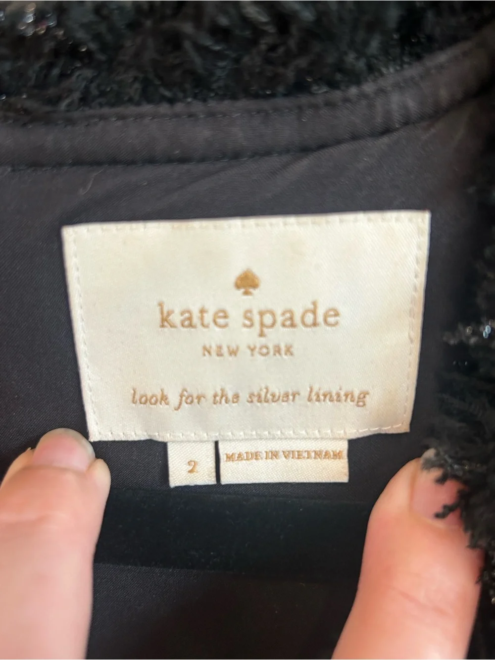 Kate Spade Sparkle Tweed V-Neck Fit & Flare Mini Dress Black Size 2 Fringed LBD